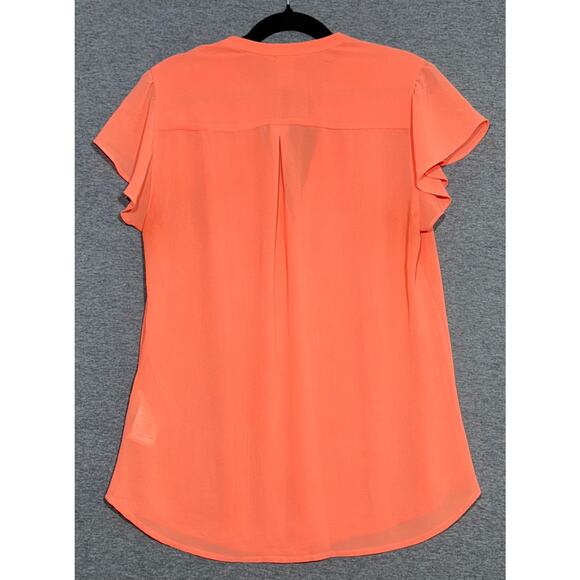 H&M | Women's Pink Orange Coral Polyester Sheer Button Down Top | 2 - Picture 2 of 4